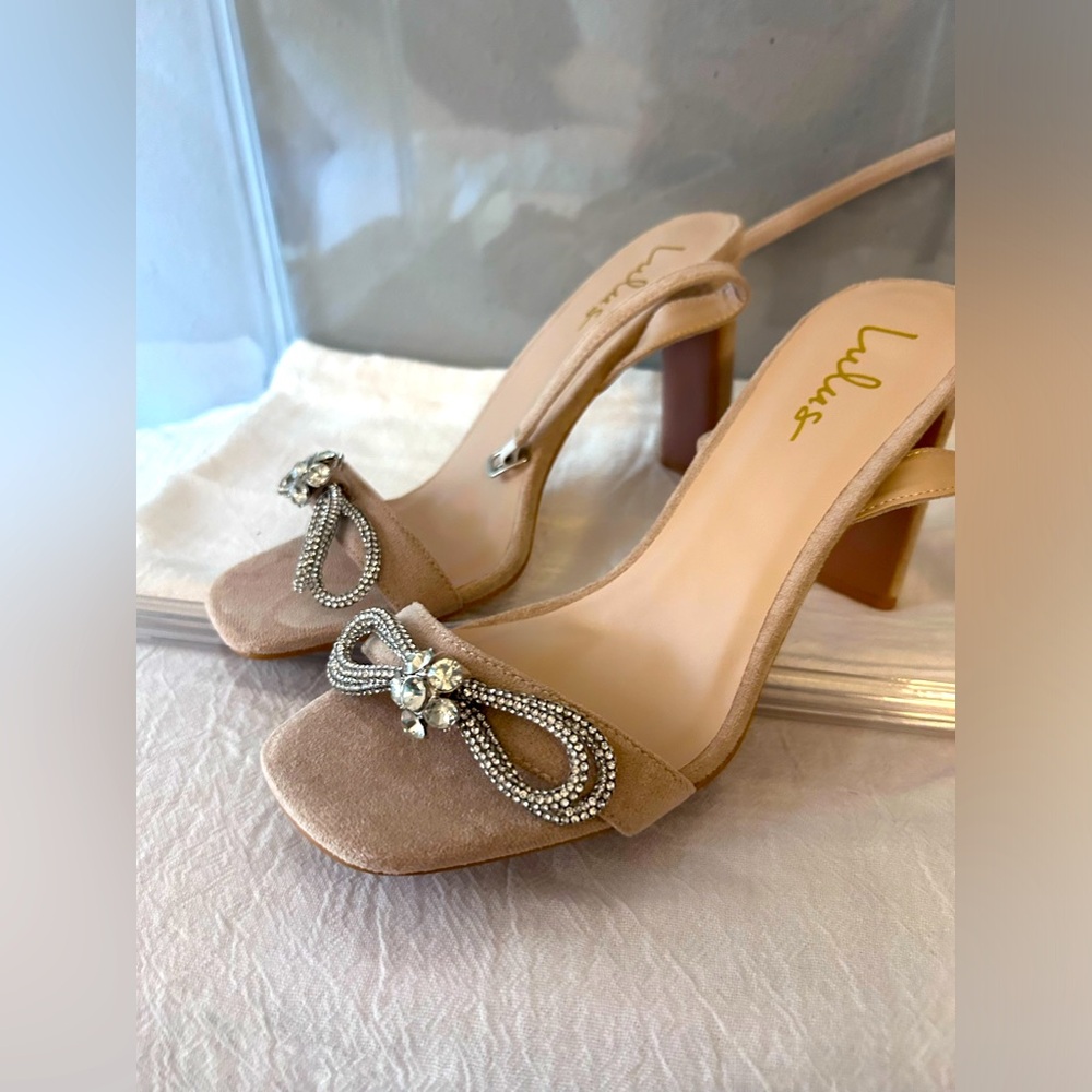 Lonally Light Nude Suede Rhinestone High Heel Sandals